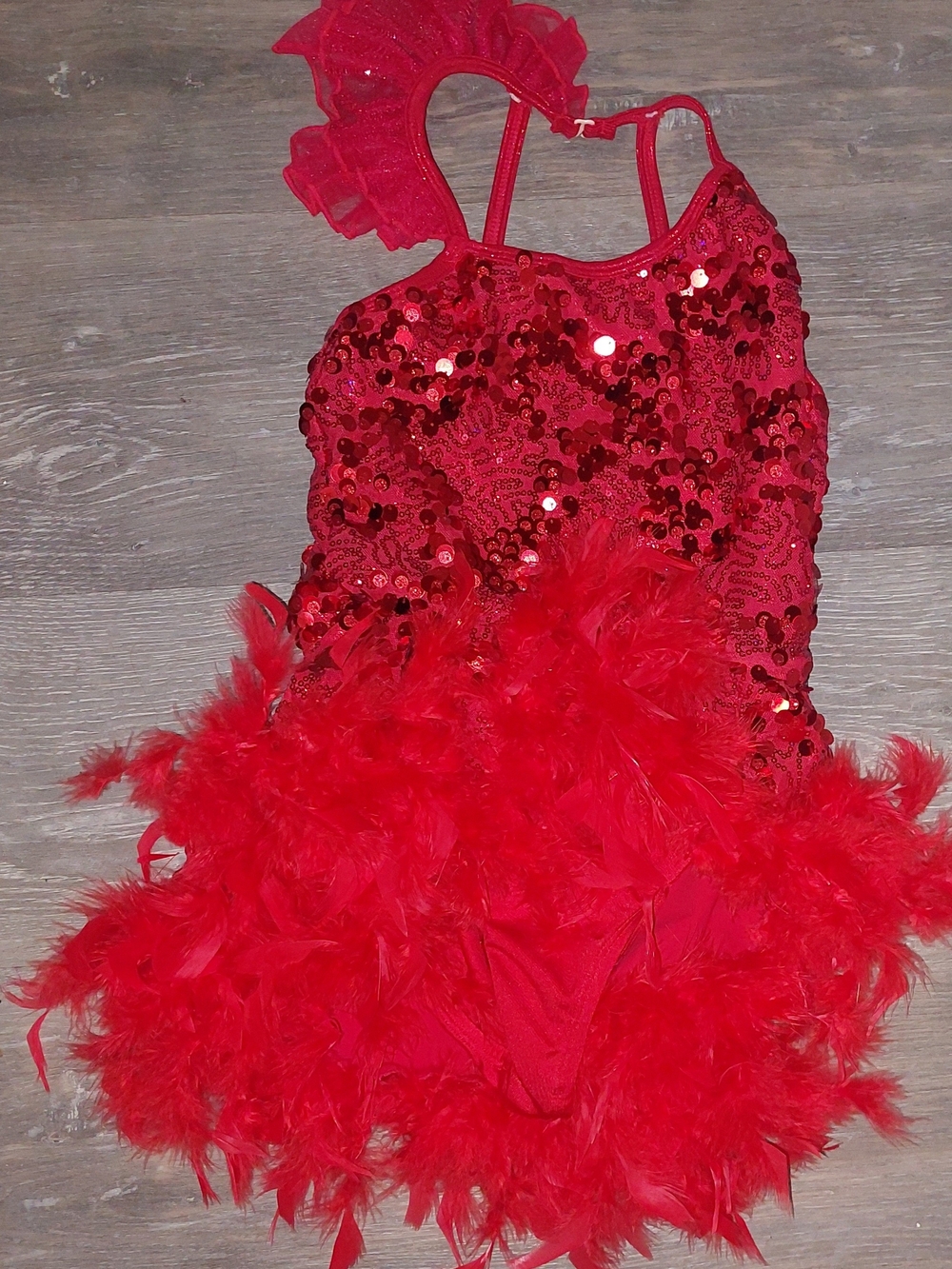 Revolution Dancewear Red Sequin Feather Dance Dress Girls MC Size 6 To 8 Medium